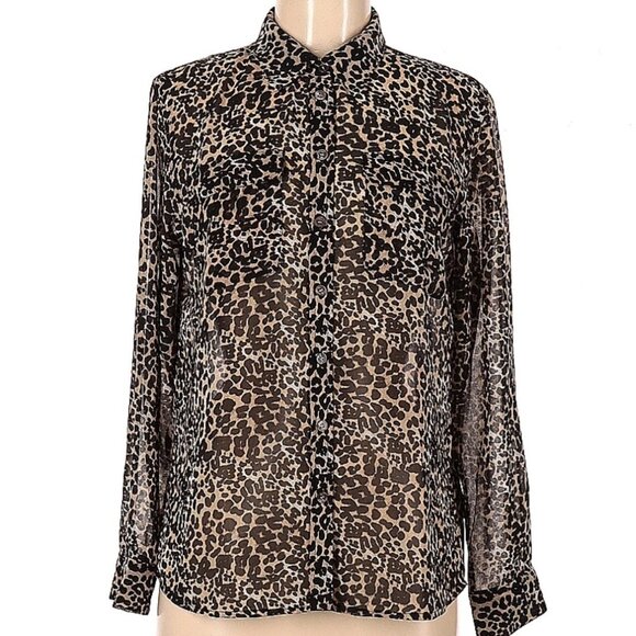 Vince Camuto animal print utility blouse Size Medium Petite - Picture 1 of 9